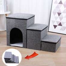 Escalera para perros pequeños con espacio de almacenamiento, ajustable para cama alta y sofá, rampa para perros pequeños y gatos, 3 niveles en gris - Gris - Ver 3