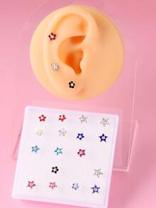 10pairs/Set Glamorous Rhinestone Flower Stud Earrings For Women For Daily Decoration Valentines,Mom,Mother,Mother's Day,Gift - Multicolor - View 5