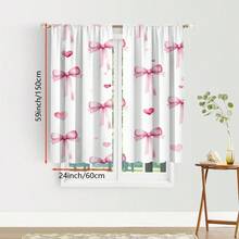 2pcs Set Pink Bow Print Light Filtering Curtains - Rod Pocket Design For Easy Hanging, Perfect For Bedroom, Living Room, Office Decor, Curtains For Living Room