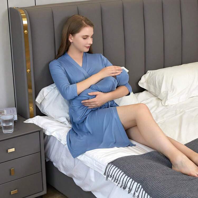 Maternity Robe And Baby Receiving Blanket Set For Labor And Delivery - Ocean - View 10