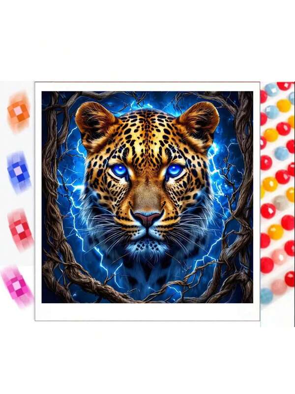 Kit de broderie diamant DIY avec mosaïque électrique de léopard animal. Kit de broderie au point de croix de dessin animé DIY. Cadeau de festival