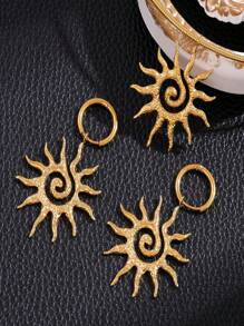 1pc 18K Gold Plated Spiral Geometric Sun Stainless Steel Necklace, Waterproof, Hypoallergenic, Fashion Jewelry For Women, Suitable For Daily Wear And Party Accessories