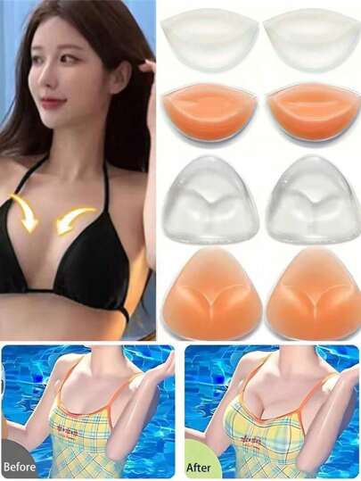 1/2 Pairs Elegant Silicone Bra Inserts - Invisible, Reusable & Thickened Breast Pads For Bikini Halter, Seamless Underwear Enhancement, Soft And Comfortable Lingerie Accessories For Women Bikinis