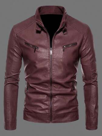 Men's Solid Color Motorcycle Leather Jacket, Outdoor Sports, Couple Style, Spring/Autumn