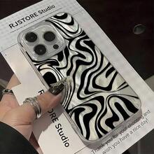 Wave Ripples 1pc Feather Texture IMD Lens Protection Anti-Drop Black Ripple Design Phone Case, Personalized Compatible With IPhone 16 ProMax/15/14Plus/13/12/11 Waterproof Shockproof Scratch Resistant - Lông vũ nhỏ - Xem 3