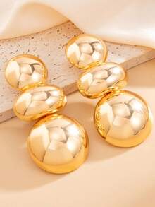 One Pair Of Fation Stud Earrings Clear Surface Chunky Jewelry - Gold - View 3