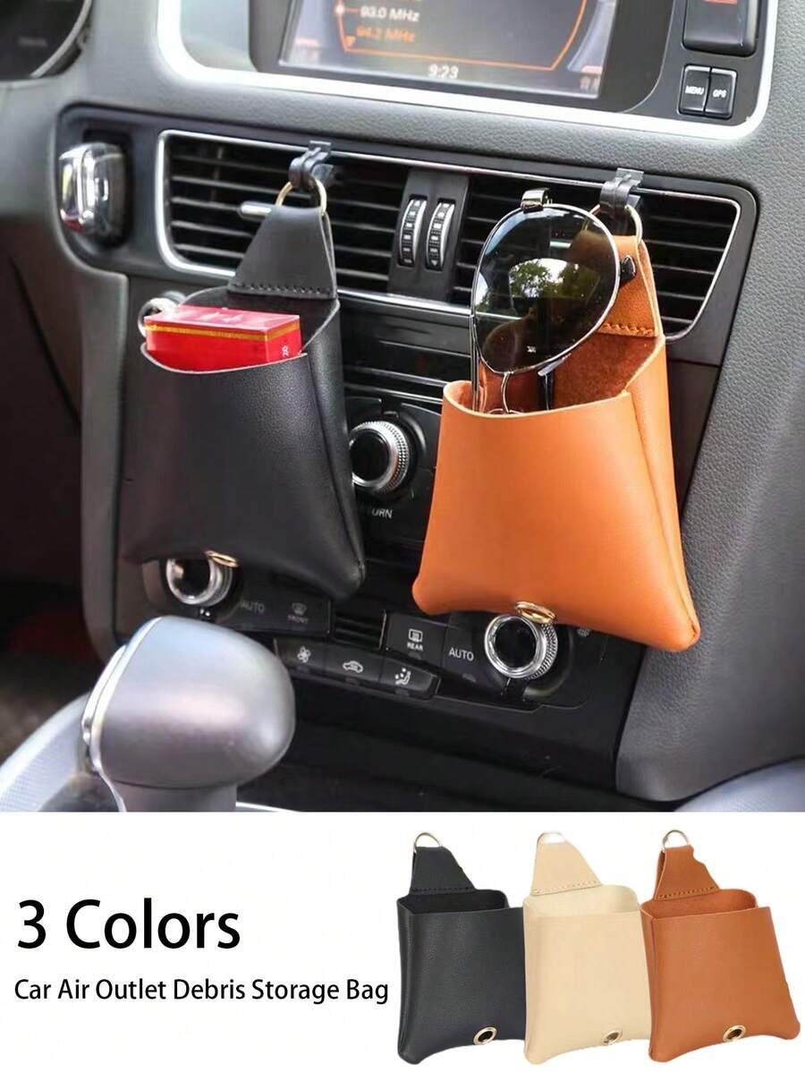 1Pc Car Air Outlet Storage Bag Vehicle Dashboard Pocket Organizer For Phone Power Bank Keys Money Cards Glasses Sunglasses Double Layer Car Accessories Interior Organization - Multicolor - View 1