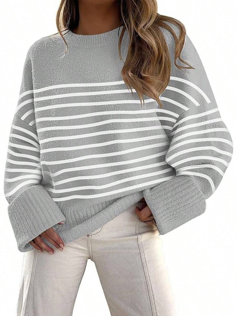 Women's Oversized Sweaters Fuzzy Chunky Warm Pullover Sweater,Vacation Outfits Women,Valentine Outfits For Women,Street Photography,Fashionable Outfits - 條紋灰色 - 查看 1