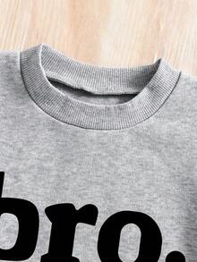 Tween Boy Cartoon Letter Print Crew Neck Sweatshirt And Sweatpants Set - Grey - View 4