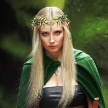 Magical Fairy Leaf Crown - Plastic Elf Princess Headpiece, Suitable For Cosplay, Halloween Costume, Wedding Photography, Zinc Alloy - Green - View 3