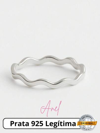 Anel de Prata 925 Legítima Ondulado Mar Ondas Wave Certificado de Garantia Delicado Feminino