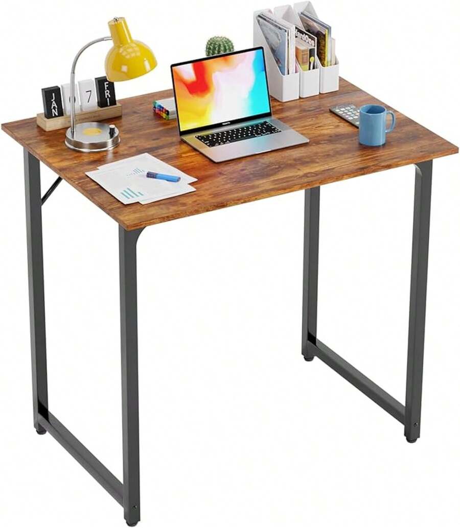 PayLessHere| 32 Inch Computer Desk| Brown| Office Desk With Metal Frame, Adjustable Feet|-Resistant, Scratchproof Surface| Sturdy Writing Table Home Office Or Study| Pack Of 1 - Cổ điển - Xem 1