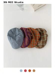 1顶复古英伦格纹报童帽，女士新款春夏大帽围报童帽，百搭贝雷帽 - 彩色 - 查看 2