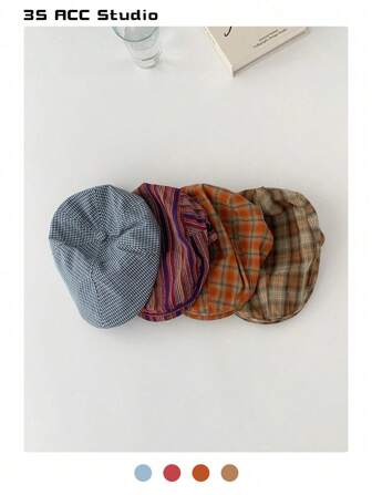 1顶女士复古英伦格纹报童帽，新款秋冬大帽檐贝雷帽，百搭