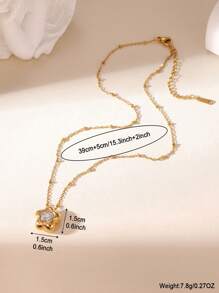 GEREIT 1pc 18k Gold Stainless Steel Flower Zirconia Pendant Necklace For Women, Versatile For Daily Wear