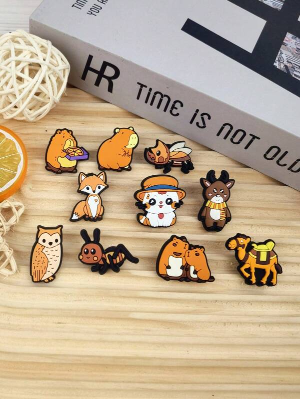 Set de 10 piezas de accesorios con diseños de patrones de dibujos animados de animales, para decorar sandalias, pulseras, pantuflas y teléfonos, ideal como regalo para amantes de los animales en cumpleaños y festividades
