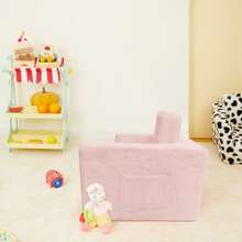 Kids Chairs For Toddler, 2-In-1 Toddler Soft Sherpa Couch Fold Out, Convertible Sofa To Lounger For Girls And Boys, Grey,Pink,Cream - 粉色 - 查看 6