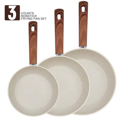 ABKOK Conjunto de panelas 1 peça/2 peças/3 peças, revestimento antiaderente de fundo grosso, cabo de madeira, fácil de limpar, adequado para vários fogões e cozinhas, observe o tamanho, escolha o conjunto ou uma única panela