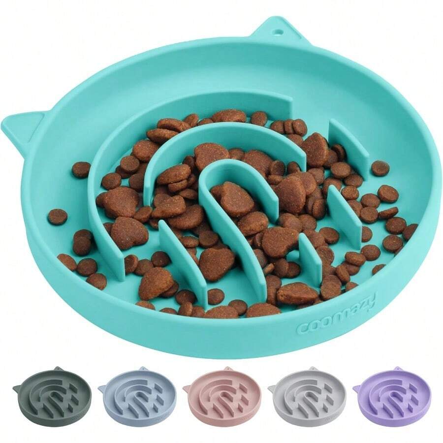 CW Silicone Slow Feeder Dog Cat Bowls Interactive Puzzle Toy For Pets Dry Wet Food Training Keeps Dogs Cats Busy Prevents Puppy Kitty Overeating Cyan 1.4 Cup - 1,4 cốc - Xem 1