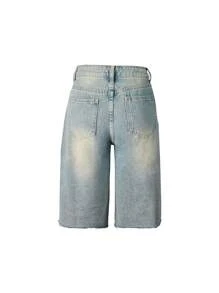 Short en jean bermuda style rue décoré de rivets pour femmes, short en jean décontracté pour le printemps et l'été