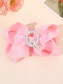 1 pièce Bandeau à nœud large de couleur unie élégante de la lettre A à Z, convient aux filles et aux bébés, serre-tête nœud perle doux, accessoire cheveux en satin, décoration de cheveux à la mode - Rose bonbon - Voir 12