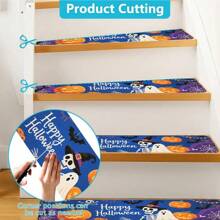 柔软楼梯踏板非地毯垫 30 英寸 X 7.8 英寸室内楼梯踏板适用于木质台阶，儿童和狗的楼梯地毯，100% 聚酯纤维 TPE 背衬 10 件，万圣节，方形