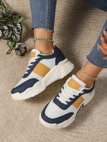 Hidkat 春秋新款女士运动鞋，视觉显瘦女士增高旅行鞋，休闲厚底运动鞋 - 藍色 - 查看 2