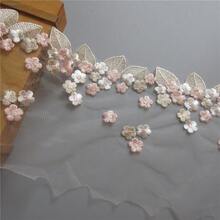 12cm Wide Gold Foil Pink Flower Soft Mesh Embroidered Lace Trim Satin Fabric Sewing Supplies Craft DIY Clothes Curtain Sofa Decor - Multicolor - View 5