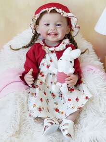 Brastoy Silicone Reborn Baby Doll Realistic 55cm Clothes Set Bottle Pacifier Plush - Màu Hồng baby - Xem 4