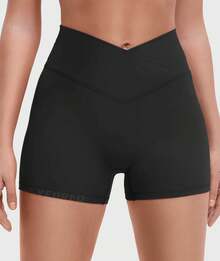 YEOREO Gym Workout Shorts For Women High Waisted Tummy Control Hidden Scrunch 4.5" Booty Shorts Julissa Cross Waist Yoga - 黑色 - 查看 4