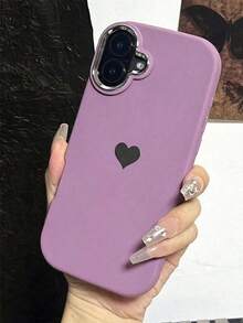 1 件简约紫色心形手机壳适用于 iPhone8 Plus X XR Xs Max 11 12 13 14 15 16 Pro Max iPhone17/17pro/7promax，全身保护套 - 紫色 - 查看 1
