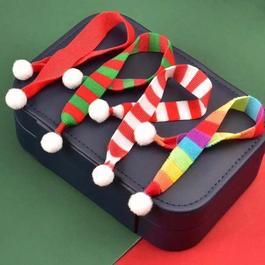5pcs Christmas Mini Scarves, Red & White, Red & Green Striped Small Neck Warmer - Multicolor - View 1
