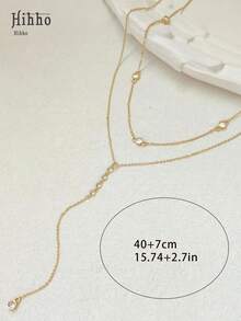 Hihho 1 件双层金项链，闪亮锆石装饰吊坠，女士精致长项链镀金多股串珠链，Y 形身体链，堆叠吊坠，婚礼项链，简约黄金珠宝礼物 - 金黃色 - 查看 5