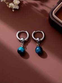 Multicolor Tiger Eye Stone Beaded Pendant Stainless Steel Earrings, Essential Gift For Women. The Stone Shape And Color May Vary, And Slight Cracks Or Mineral Spots Are Normal.