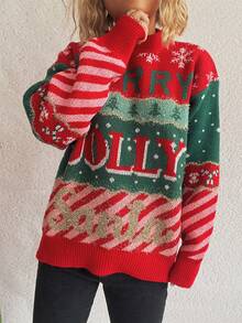 圣诞新款提花针织休闲宽松套头衫 - 紅色 - 查看 5