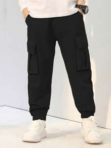 1pc Boys' Fashionable Casual Multi-Pocket Cargo Pants, Versatile For Daily Wear - Black - View 3