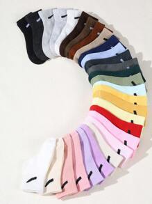 12 Pairs/Set Toddler Boys' Random Candy Color Casual Elastic Mid-Calf Socks, Summer