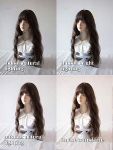 28" Cool Tone Brown Retro Egg Roll Curls Wig With Bangs- Voluminous Long Barrel Waves Synthetic Hair For Party Cosplay Daily Wear& All Skin Tones. - Brown - View 10