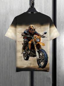 1pc Men's Stylish Motorcycle 3D Print T-Shirt - Casual Short Sleeve, Perfect For Summer Outdoor, Motorcycling, Fashion