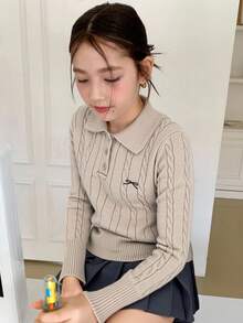Dazy Kids Tween Girl Bow Decor Polo Neck Long Sleeve Casual Sweater, Autumn/Winter - Apricot - View 2