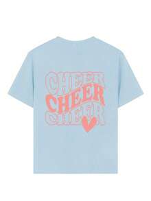 青少年女孩休闲图案印花圆领短袖 T 恤，夏季上衣 - 淺藍色 - 查看 3