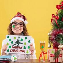 500 Peças de Rolo de Adesivo de Árvore de Natal Rosa Glitter - Etiqueta Brilhante Autoadesiva para Feriados, Adequada para Embalagem de Presentes, Scrapbook, Cartão com Formato Assimétrico, Glitter Verde e Dourado, Adesivos de Natal, Acessórios de Scrapbook, Design