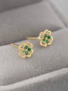 1 Paar S925 Sterling Silber Grüner Zirkonia Zarte Blumen Ohrstecker, sanft & klein, Geschenk für Frauen, Jahrestag, Feiertage