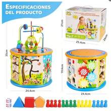 Cubo de actividades de madera, 8 en 1 juguetes para niños y niñas mayores de 1 año, juguetes educativos de aprendizaje para niños de 1 y 2 años, multiusos ABC-123 Ábaco, laberinto de cuentas, clasificador de formas - Multicolor - Ver 5