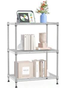 IZEUK 3 Tier Shelf, Heavy Duty Steel Wire Shelving Unit For Home, Kitchen, Laundry Room Organization, Office Storage Rack (17.7" W X 11.8" D X 26.3" H, 450LBS, Chrome) - màu đen - Xem 9