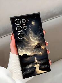 1 pieza Funda de teléfono a prueba de golpes y antideslizante con diseño brillante de aurora y luna compatible con Galaxy A04e/A05s/A13/A14/A15/A34/A35/A50/A52/A53/A54/S21/S22/S23/S24/S25/S25Ultra