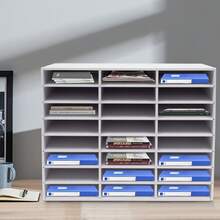 YUNRUX 24 Compartments Document Tray Letter Tray Desk Organizer Literature File Rack Mailbox Holder Compartment Magazine Storage Drawer For Office Home School With Gloves Modern Rectangular White