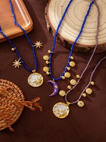 1pc Brand New Fashionable Couple Romance Series Star Moon Bead Necklace, Suitable For Vacation, Socializing, Valentine's Day Wear. Love Necklace.
