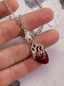 1 chiếc vòng cổ mặt hình dơi và trái tim Gothic độc đáo, phụ kiện Halloween thời trang cá nhân hóa, phong cách Punk cổ điển phù hợp cho cả nam và nữ - Nhiều màu - Xem 5