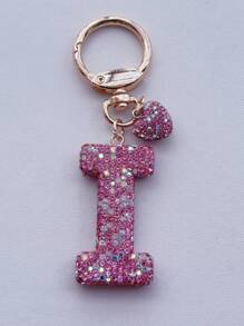 1 件粉色软陶瓷水钻镶嵌字母钥匙扣可爱个性吊坠女士包包配件汽车钥匙扣爱心装饰礼物送给妈妈和朋友情人节圣诞节万圣节配饰